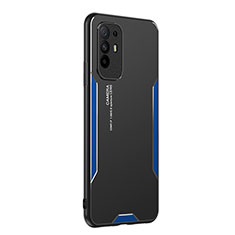 Luxury Aluminum Metal Back Cover and Silicone Frame Case PB1 for Oppo A95 5G Blue