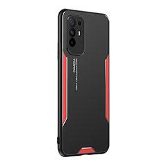 Luxury Aluminum Metal Back Cover and Silicone Frame Case PB1 for Oppo F19 Pro+ Plus 5G Red