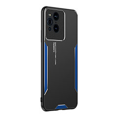 Luxury Aluminum Metal Back Cover and Silicone Frame Case PB1 for Oppo Find X3 Pro 5G Blue