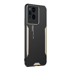 Luxury Aluminum Metal Back Cover and Silicone Frame Case PB1 for Oppo Find X3 Pro 5G Gold