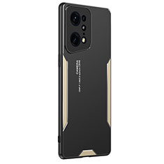 Luxury Aluminum Metal Back Cover and Silicone Frame Case PB1 for Oppo Find X5 Pro 5G Gold
