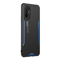 Luxury Aluminum Metal Back Cover and Silicone Frame Case PB1 for Oppo Reno5 Z 5G Blue