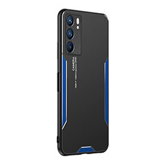 Luxury Aluminum Metal Back Cover and Silicone Frame Case PB1 for Oppo Reno6 5G Blue