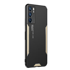 Luxury Aluminum Metal Back Cover and Silicone Frame Case PB1 for Oppo Reno6 5G Gold