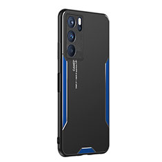 Luxury Aluminum Metal Back Cover and Silicone Frame Case PB1 for Oppo Reno6 Pro 5G India Blue