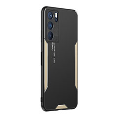 Luxury Aluminum Metal Back Cover and Silicone Frame Case PB1 for Oppo Reno6 Pro 5G India Gold