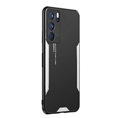 Luxury Aluminum Metal Back Cover and Silicone Frame Case PB1 for Oppo Reno6 Pro 5G India Silver