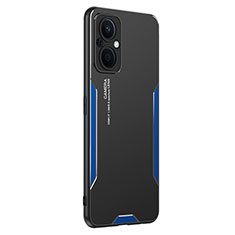 Luxury Aluminum Metal Back Cover and Silicone Frame Case PB1 for Oppo Reno7 Lite 5G Blue