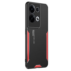 Luxury Aluminum Metal Back Cover and Silicone Frame Case PB1 for Oppo Reno8 Pro 5G Red