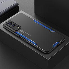 Luxury Aluminum Metal Back Cover and Silicone Frame Case PB1 for Vivo T1x 5G Blue