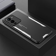 Luxury Aluminum Metal Back Cover and Silicone Frame Case PB1 for Vivo V25 Pro 5G Silver