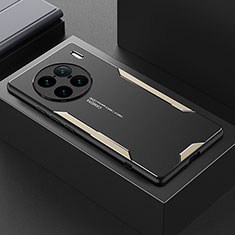 Luxury Aluminum Metal Back Cover and Silicone Frame Case PB1 for Vivo X90 Pro+ Plus 5G Gold
