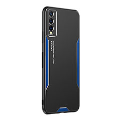 Luxury Aluminum Metal Back Cover and Silicone Frame Case PB1 for Vivo Y11s Blue