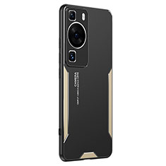 Luxury Aluminum Metal Back Cover and Silicone Frame Case PB2 for Huawei P60 Gold