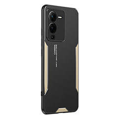 Luxury Aluminum Metal Back Cover and Silicone Frame Case PB2 for Vivo V25 Pro 5G Gold