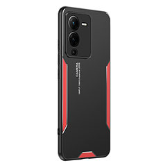 Luxury Aluminum Metal Back Cover and Silicone Frame Case PB2 for Vivo V25 Pro 5G Red