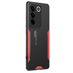 Luxury Aluminum Metal Back Cover and Silicone Frame Case PB2 for Vivo V27 Pro 5G Red