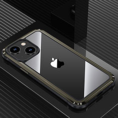 Luxury Aluminum Metal Back Cover and Silicone Frame Case QC1 for Apple iPhone 13 Black