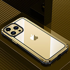 Luxury Aluminum Metal Back Cover and Silicone Frame Case QC1 for Apple iPhone 13 Pro Gold