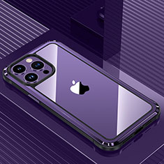 Luxury Aluminum Metal Back Cover and Silicone Frame Case QC1 for Apple iPhone 13 Pro Purple