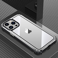 Luxury Aluminum Metal Back Cover and Silicone Frame Case QC1 for Apple iPhone 13 Pro Silver