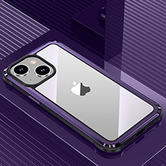 Luxury Aluminum Metal Back Cover and Silicone Frame Case QC1 for Apple iPhone 13 Purple