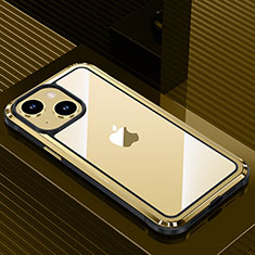 Luxury Aluminum Metal Back Cover and Silicone Frame Case QC1 for Apple iPhone 14 Plus Gold