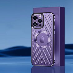 Luxury Aluminum Metal Back Cover and Silicone Frame Case with Mag-Safe Magnetic AC1 for Apple iPhone 13 Pro Max Purple