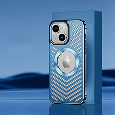 Luxury Aluminum Metal Back Cover and Silicone Frame Case with Mag-Safe Magnetic AC1 for Apple iPhone 14 Blue
