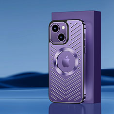 Luxury Aluminum Metal Back Cover and Silicone Frame Case with Mag-Safe Magnetic AC1 for Apple iPhone 14 Plus Purple