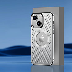 Luxury Aluminum Metal Back Cover and Silicone Frame Case with Mag-Safe Magnetic AC1 for Apple iPhone 14 Plus Silver