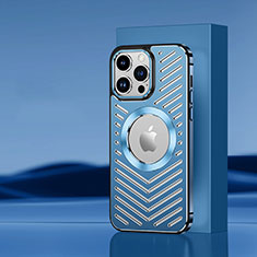 Luxury Aluminum Metal Back Cover and Silicone Frame Case with Mag-Safe Magnetic AC1 for Apple iPhone 14 Pro Max Blue