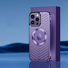 Luxury Aluminum Metal Back Cover and Silicone Frame Case with Mag-Safe Magnetic AC1 for Apple iPhone 14 Pro Max Purple