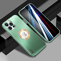 Luxury Aluminum Metal Back Cover and Silicone Frame Case with Mag-Safe Magnetic JL1 for Apple iPhone 13 Pro Green