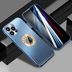 Luxury Aluminum Metal Back Cover and Silicone Frame Case with Mag-Safe Magnetic JL1 for Apple iPhone 13 Pro Max Blue