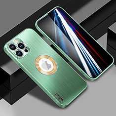 Luxury Aluminum Metal Back Cover and Silicone Frame Case with Mag-Safe Magnetic JL1 for Apple iPhone 13 Pro Max Green