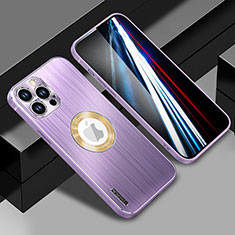 Luxury Aluminum Metal Back Cover and Silicone Frame Case with Mag-Safe Magnetic JL1 for Apple iPhone 13 Pro Max Purple