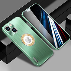Luxury Aluminum Metal Back Cover and Silicone Frame Case with Mag-Safe Magnetic JL1 for Apple iPhone 14 Plus Green