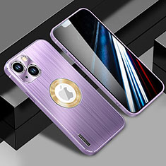 Luxury Aluminum Metal Back Cover and Silicone Frame Case with Mag-Safe Magnetic JL1 for Apple iPhone 14 Plus Purple