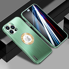 Luxury Aluminum Metal Back Cover and Silicone Frame Case with Mag-Safe Magnetic JL1 for Apple iPhone 14 Pro Green