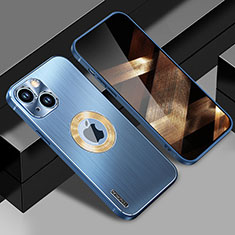 Luxury Aluminum Metal Back Cover and Silicone Frame Case with Mag-Safe Magnetic JL1 for Apple iPhone 15 Blue