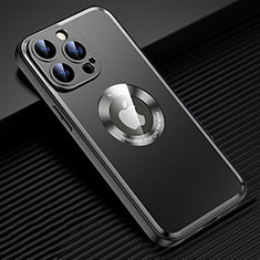 Luxury Aluminum Metal Back Cover and Silicone Frame Case with Mag-Safe Magnetic JL2 for Apple iPhone 13 Pro Max Black