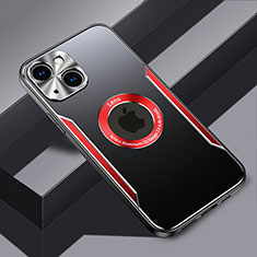 Luxury Aluminum Metal Back Cover and Silicone Frame Case with Mag-Safe Magnetic JL3 for Apple iPhone 14 Plus Red
