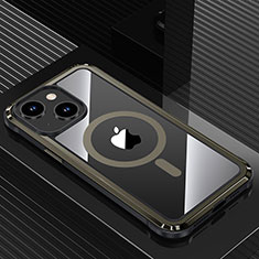 Luxury Aluminum Metal Back Cover and Silicone Frame Case with Mag-Safe Magnetic QC1 for Apple iPhone 13 Black