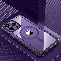 Luxury Aluminum Metal Back Cover and Silicone Frame Case with Mag-Safe Magnetic QC1 for Apple iPhone 13 Pro Purple
