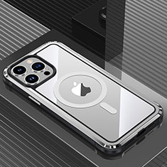 Luxury Aluminum Metal Back Cover and Silicone Frame Case with Mag-Safe Magnetic QC1 for Apple iPhone 13 Pro Silver
