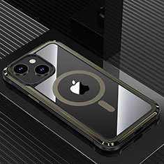 Luxury Aluminum Metal Back Cover and Silicone Frame Case with Mag-Safe Magnetic QC1 for Apple iPhone 14 Plus Black
