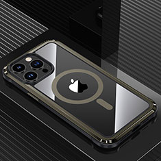 Luxury Aluminum Metal Back Cover and Silicone Frame Case with Mag-Safe Magnetic QC1 for Apple iPhone 14 Pro Black