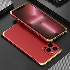 Luxury Aluminum Metal Cover Case 360 Degrees for Apple iPhone 13 Pro Gold and Red