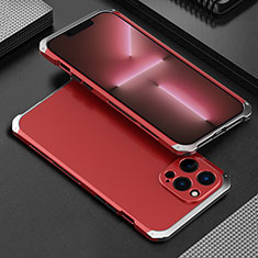 Luxury Aluminum Metal Cover Case 360 Degrees for Apple iPhone 13 Pro Silver and Red